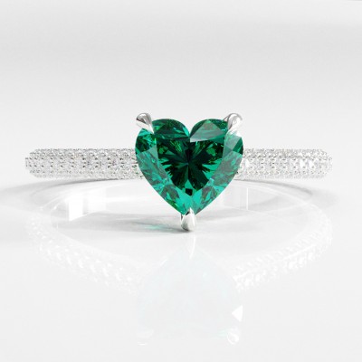 Heart Cut Lab Grown Emerald Hidden Halo Pave Engagement Ring