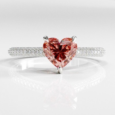 Heart Cut Lab Grown Morganite Hidden Halo Pave Engagement Ring