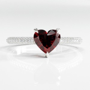 Heart Cut Lab Grown Ruby Hidden Halo Pave Engagement Ring