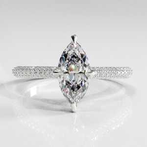 Marquise Cut Moissanite Hidden Halo Pave Engagement Ring