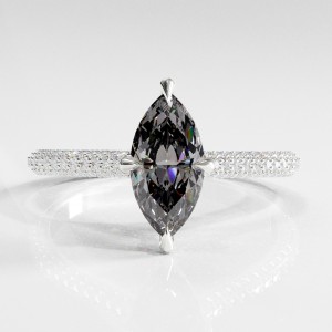 Marquise Cut Moissanite Hidden Halo Pave Engagement Ring