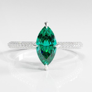 Marquise Cut Lab Grown Emerald Hidden Halo Pave Engagement Ring