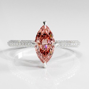 Marquise Cut Lab Grown Morganite Hidden Halo  Pave Engagement Ring