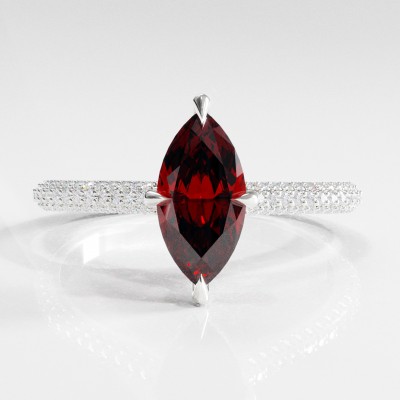 Marquise Cut Lab Grown Ruby Hidden Halo Pave Engagement Ring