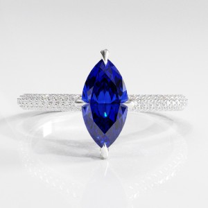 Marquise Cut Lab Grown Sapphire Hidden Halo Pave Engagement Ring