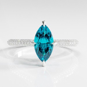 Marquise Cut Natural Topaz Hidden Halo Pave Engagement Ring