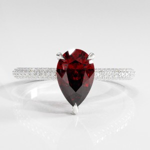 Pear Cut Lab Grown Ruby Hidden Halo Pave Engagement Ring