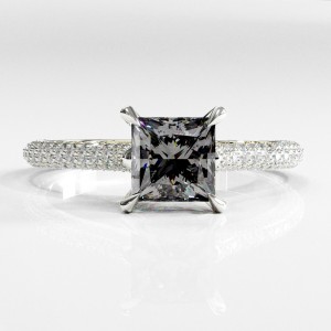 Princess Cut Moissanite Hidden Halo Pave Engagement Ring