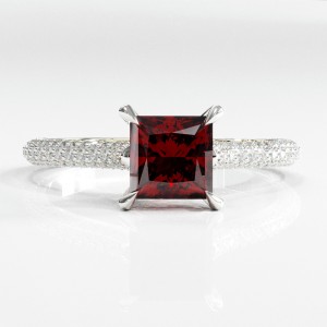 Princess Cut Lab Grown Ruby Hidden Halo Pave Engagement Ring