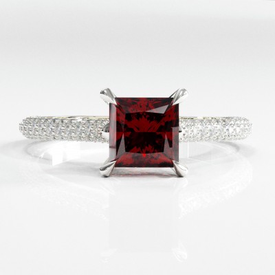 Princess Cut Lab Grown Ruby Hidden Halo Pave Engagement Ring