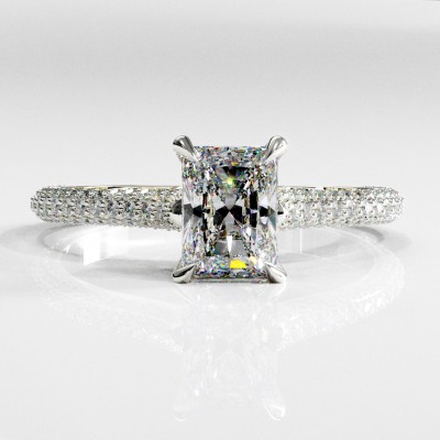 Radiant Cut Moissanite Hidden Halo Pave Engagement Ring