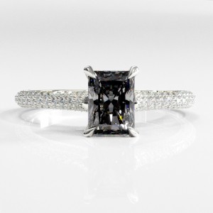 Radiant Cut Moissanite Hidden Halo Pave Engagement Ring