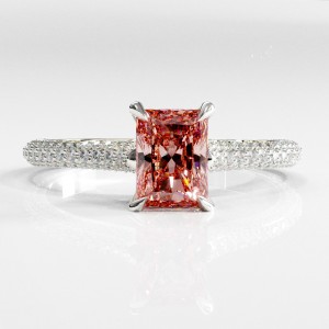 Radiant Cut Lab Grown Morganite Hidden Halo Pave Engagement Ring