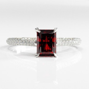 Radiant Cut Lab Grown Ruby Hidden Halo Pave Engagement Ring