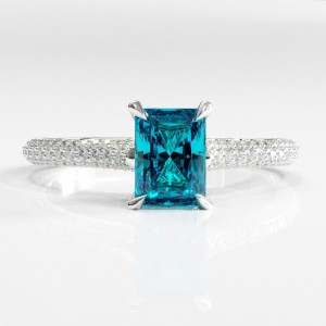 Radiant Cut Natural Topaz Hidden Halo Pave Engagement Ring