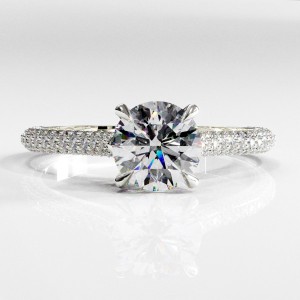 Round Cut Moissanite Hidden Halo Pave Engagement Ring