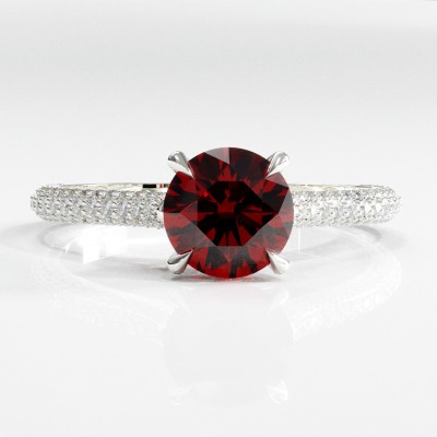 Round Cut Lab Grown Ruby Hidden Halo Pave Engagement Ring