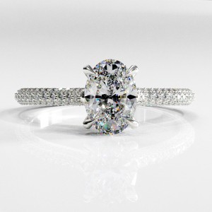 Oval Cut Moissanite Hidden Halo Pave Engagement Ring