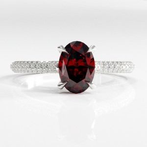 Oval Cut Lab Grown Ruby Hidden Halo Pave Engagement Ring