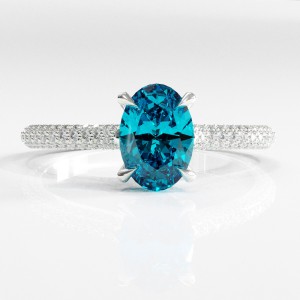 Elongated Cushion Cut Natural Topaz Hidden Halo Pave Engagement Ring