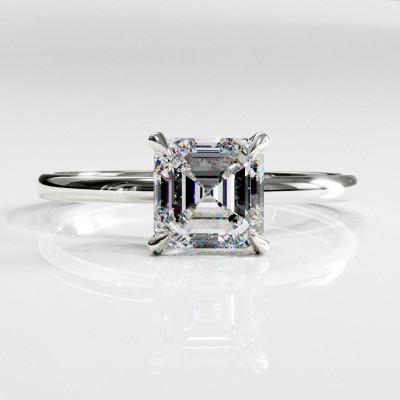 Asscher Cut Moissanite Hidden Halo Solitaire Engagement Ring