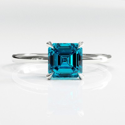 Asscher Cut Natural Topaz Hidden Halo Solitaire Engagement Ring