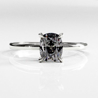 Elongated Cushion Cut Moissanite Hidden Halo Solitaire Engagement Ring