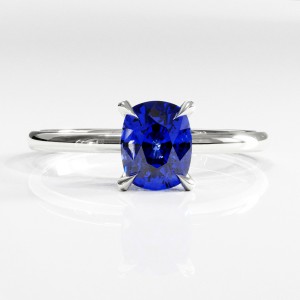 Elongated Cushion Cut Lab Grown Sapphire Hidden Halo Solitaire Engagement Ring