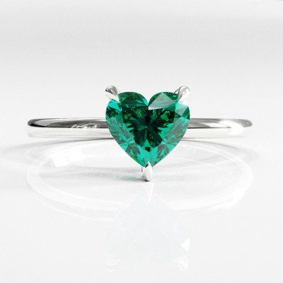 Heart Cut Lab Grown Emerald Hidden Halo Solitaire Engagement Ring