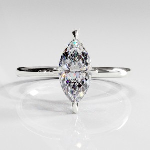 Marquise Cut Moissanite Hidden Halo Solitaire Engagement Ring