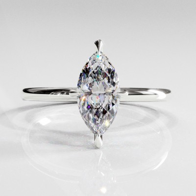 Marquise Cut Moissanite Hidden Halo Solitaire Engagement Ring