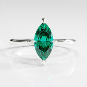 Marquise Cut Lab Grown Emerald Hidden Halo Solitaire Engagement Ring