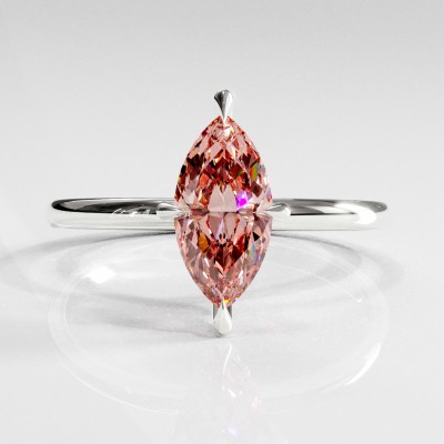 Marquise Cut Lab Grown Morganite Hidden Halo Solitaire Engagement Ring