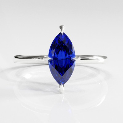 Marquise Cut Lab Grown Sapphire Hidden Halo Solitaire Engagement Ring