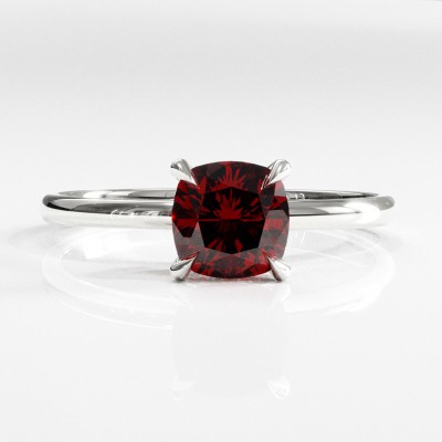 Cushion Cut Lab Grown Ruby Hidden Halo Solitaire Engagement Ring