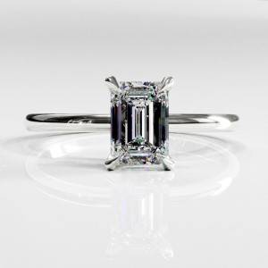 Emerald Cut Moissanite Hidden Halo Solitaire Engagement Ring