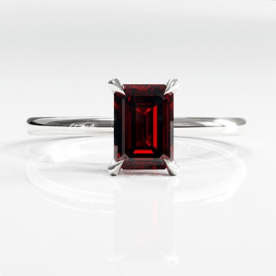 Emerald Cut Lab Grown Ruby Hidden Halo Solitaire Engagement Ring