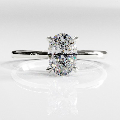 Oval Cut Moissanite Hidden Halo Solitaire Engagement Ring