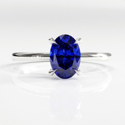 Oval Cut Lab Grown Sapphire Hidden Halo Solitaire Engagement Ring