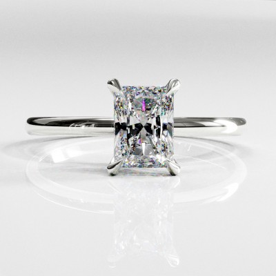 Radiant Cut Moissanite Hidden Halo Solitaire Engagement Ring