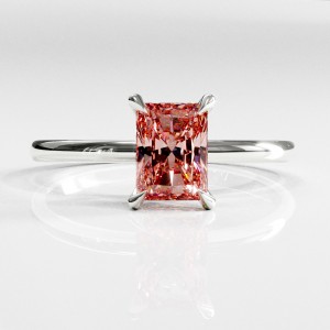 Radiant Cut Lab Grown Morganite Hidden Halo Solitaire Engagement Ring