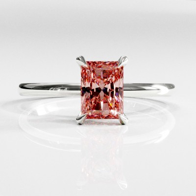 Radiant Cut Lab Grown Morganite Hidden Halo Solitaire Engagement Ring