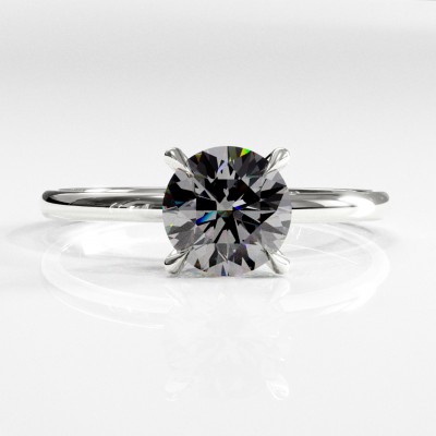 Round Cut Moissanite Hidden Halo Solitaire Engagement Ring