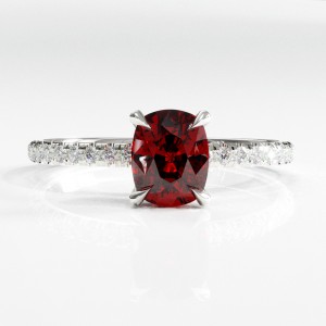 Elongated Cushion Cut Lab Grown Ruby Hidden Halo Pave Engagement Ring 