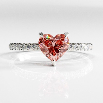 Heart Cut Lab Grown Morganite Hidden Halo Pave Engagement Ring 