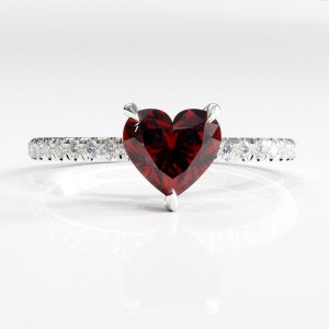 Heart Cut Lab Grown Ruby Hidden Halo Pave Engagement Ring 