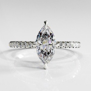 Marquise Cut Moissanite Hidden Halo Pave Engagement Ring 