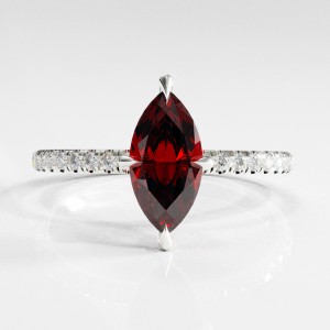 Marquise Cut Lab Grown Ruby Hidden Halo Pave Engagement Ring 