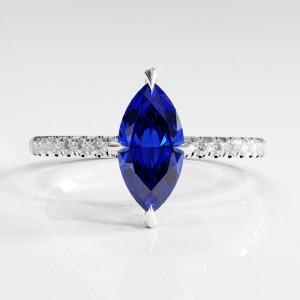 Marquise Cut Lab Grown Sapphire Hidden Halo Pave Engagement Ring 