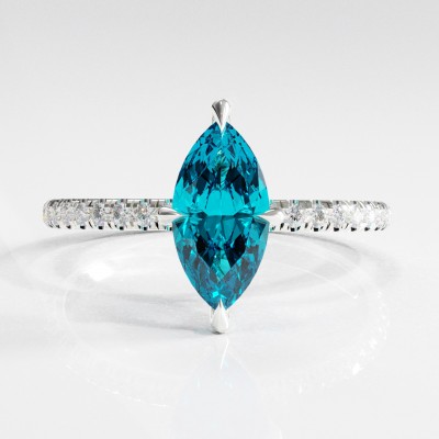 Marquise Cut Natural Topaz Hidden Halo Pave Engagement Ring 